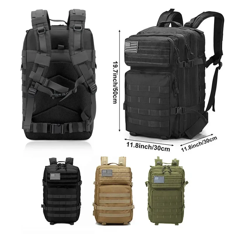 Rucksack Military Style - Mochila Tática 2Q-50L para Homens, Grande